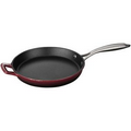 Round 10-In. Cast Iron Fry Pan with Riveted Stainless Steel Handle and Enamel Finish, Ruby